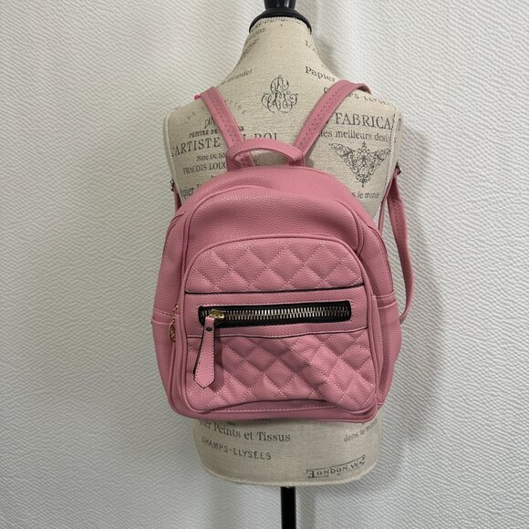 Quilted Pink Faux Leather Mini Backpack With Gold Zipper & Charm - Picture 1 of 10